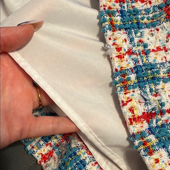 On 34th Tweed Twill Mini Skirt 90s Clueless Chanel-esque Blue Red Silver Plaid - Picture 5 of 8